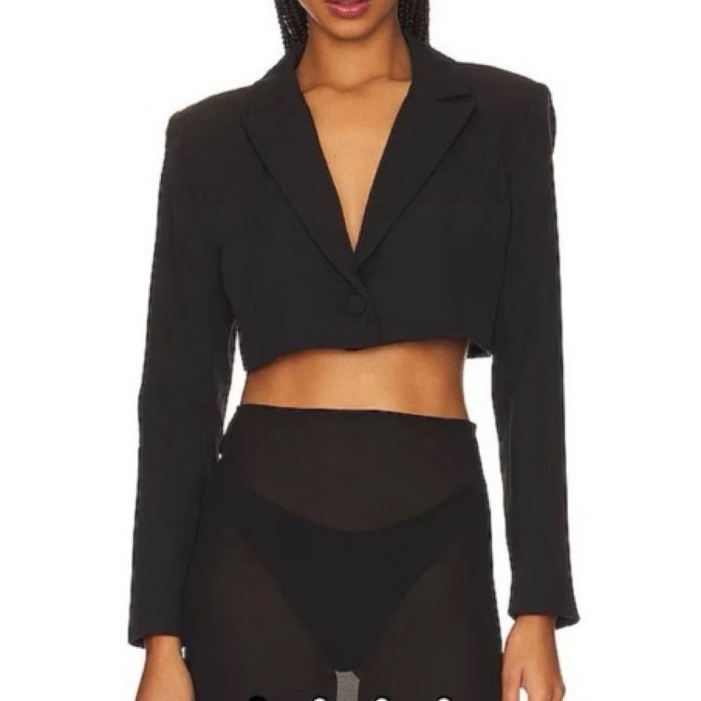Amanda Uprichard Pembroke Black Cropped Blazer Jacket Tuxedo Collar Size L
